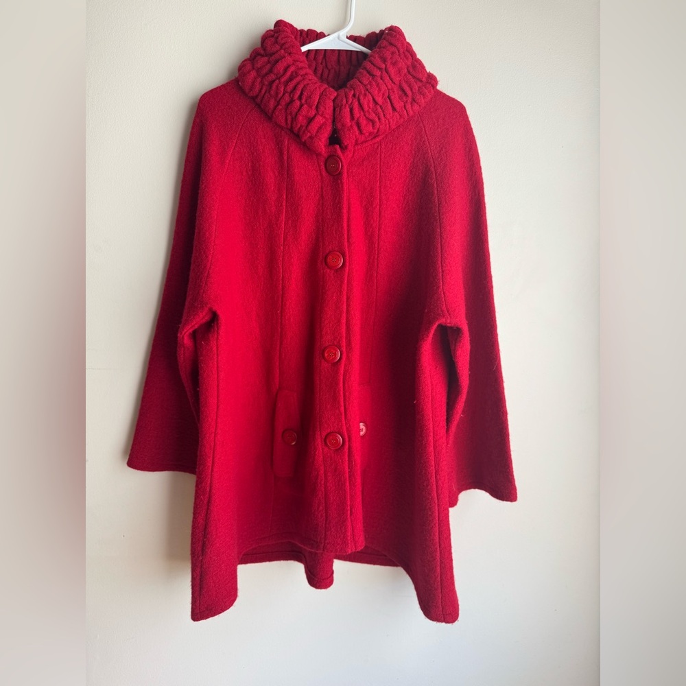 For Cynthia Woman Red 100% Wool Button Up Sweater Jacket Size 1X